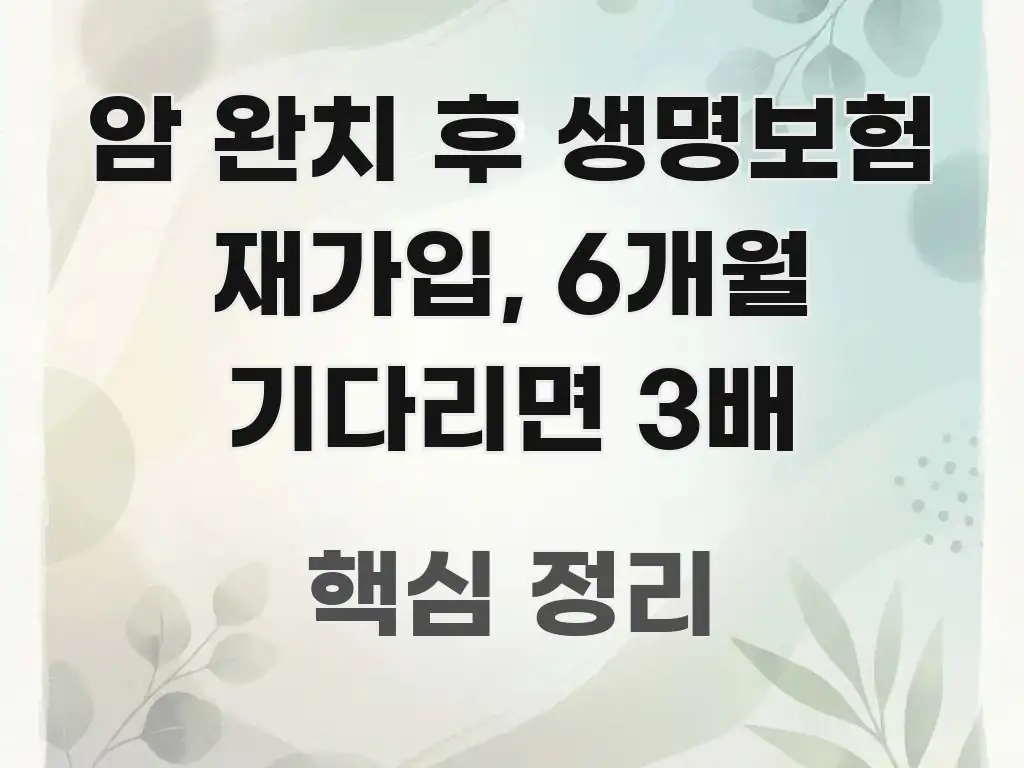 암 완치 후 생명보험 재가입, 6개월 기다리면 3배 쉽게 읽히는 콘텐츠 요약 표지 이미지 - 독자 이해를 위한 이미지