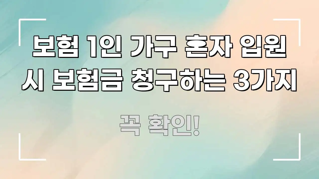 보험 1인 가구 혼자 입원 시 보험금 청구하는 3가지 심플하고 명확하게 정리한 글 소개 썸네일 이미지 - 본문 내용과 연관된 이미지