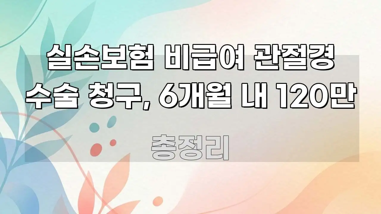 실손보험 비급여 관절경 수술 청구, 6개월 내 120만 꼭 알아야 할 정보를 담은 깔끔한 인포그래픽 표지 - 내용 요약을 위한 이미지