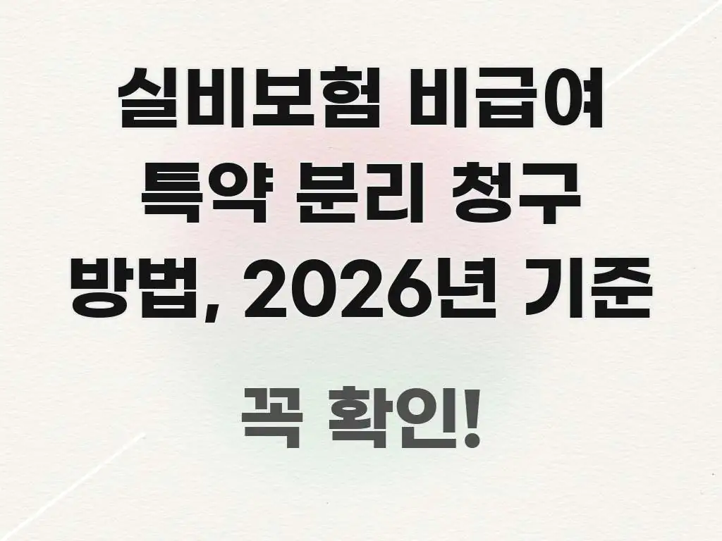 실비보험 비급여 특약 분리 청구 방법, 2026년 기준 핵심 정보 중심의 깔끔한 인포그래픽 표지 - 글 흐름을 돕는 시각 자료
