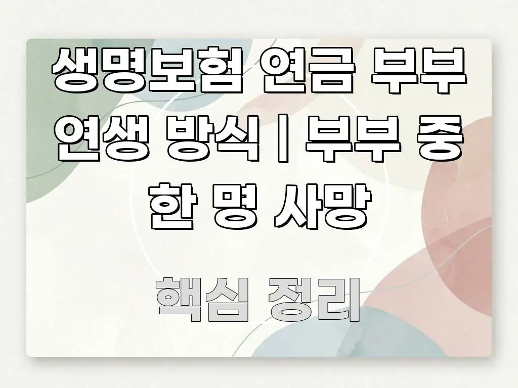 생명보험 연금 부부 연생 방식 | 부부 중 한 명 사망 핵심 정보를 압축한 타이포그래피 블로그 표지 - 활용 예시 이미지