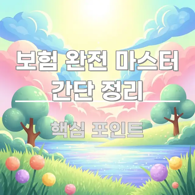 보험 완전 마스터 간단 정리 효율적으로 구성된 핵심 키워드 시각화 이미지 - 내용 요약을 위한 이미지