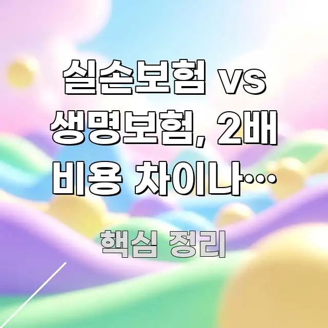 실손보험 vs 생명보험, 2배 비용 차이나는 결정적 알기 쉽게 정리한 텍스트 포스터 이미지 - 내용 요약을 위한 이미지