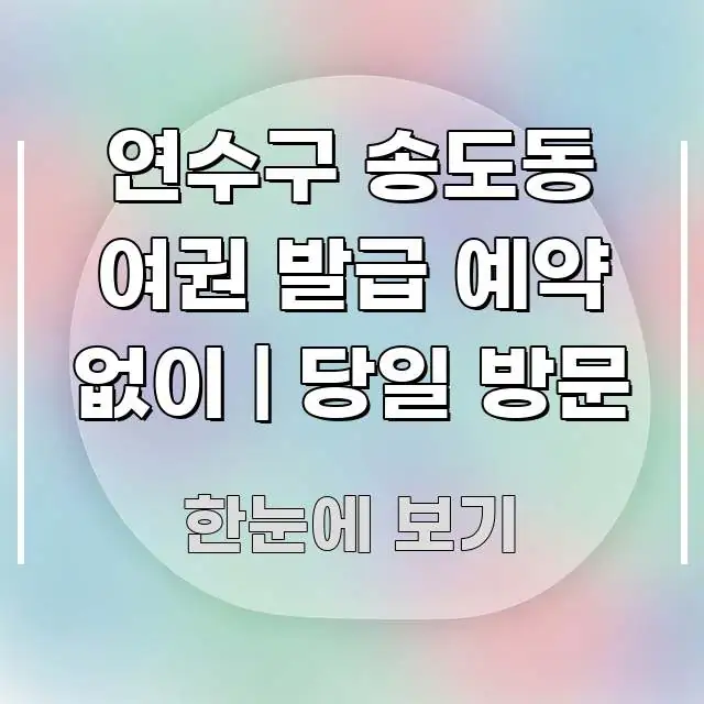 연수구 송도동 여권 발급 예약 없이 | 당일 방문 한 번에 이해되는 정보 요약 포스터 - 글 흐름을 돕는 시각 자료