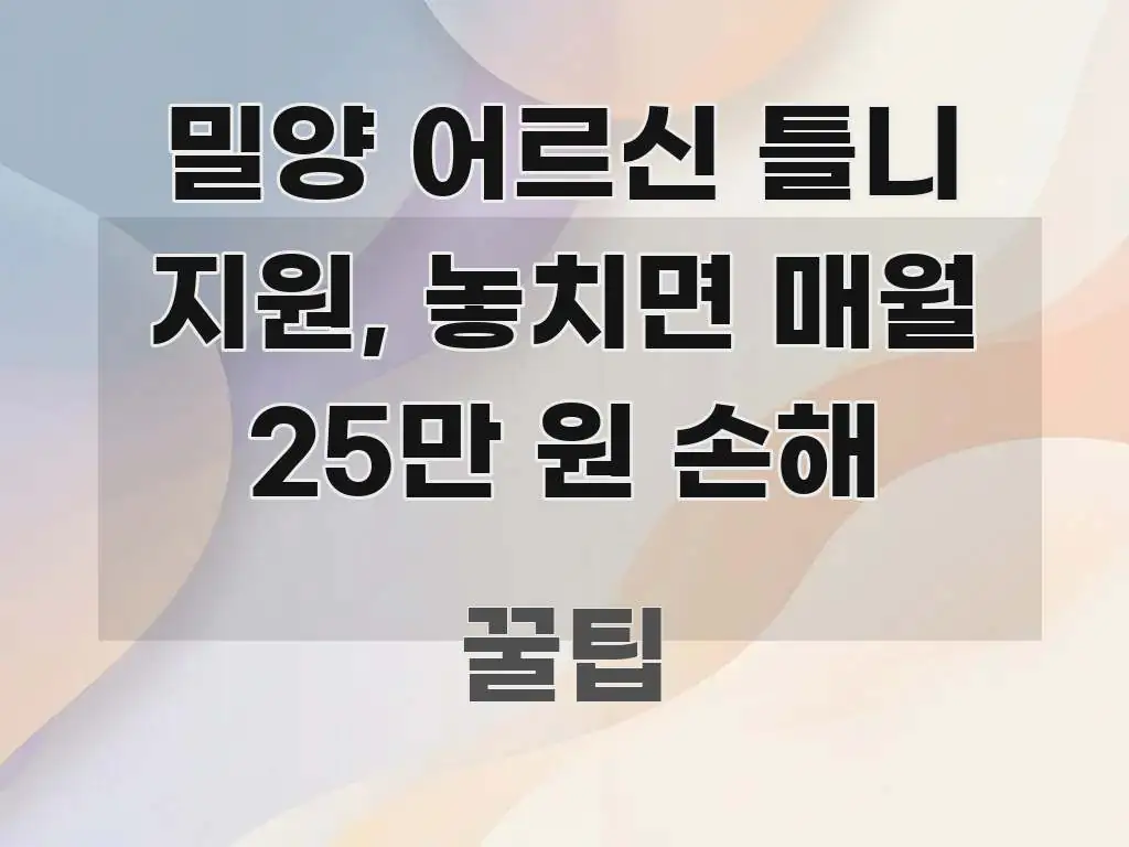 밀양 어르신 틀니 지원, 놓치면 매월 25만 원 손해 핵심 정보 중심의 깔끔한 인포그래픽 표지