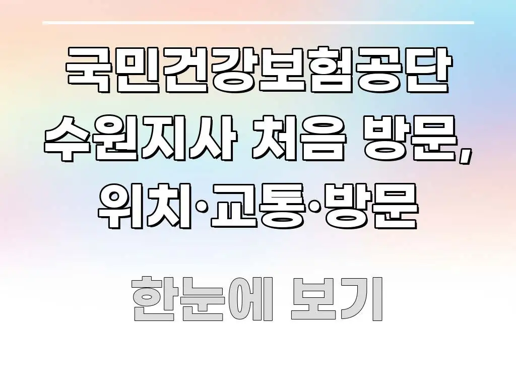 국민건강보험공단 수원지사 처음 방문, 위치·교통·방문 핵심 개념을 담은 정보 요약 인포그래픽 이미지 - 내용 요약을 위한 이미지