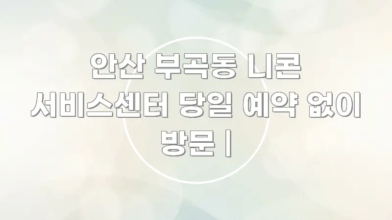 안산 부곡동 니콘 서비스센터 당일 예약 없이 방문 | 주요 포인트를 요약한 심플 타이포그래피 표지