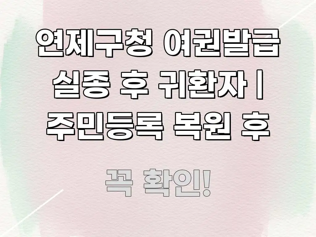 연제구청 여권발급 실종 후 귀환자 | 주민등록 복원 후 검증된 정보로 구성된 정보 요약 포스터