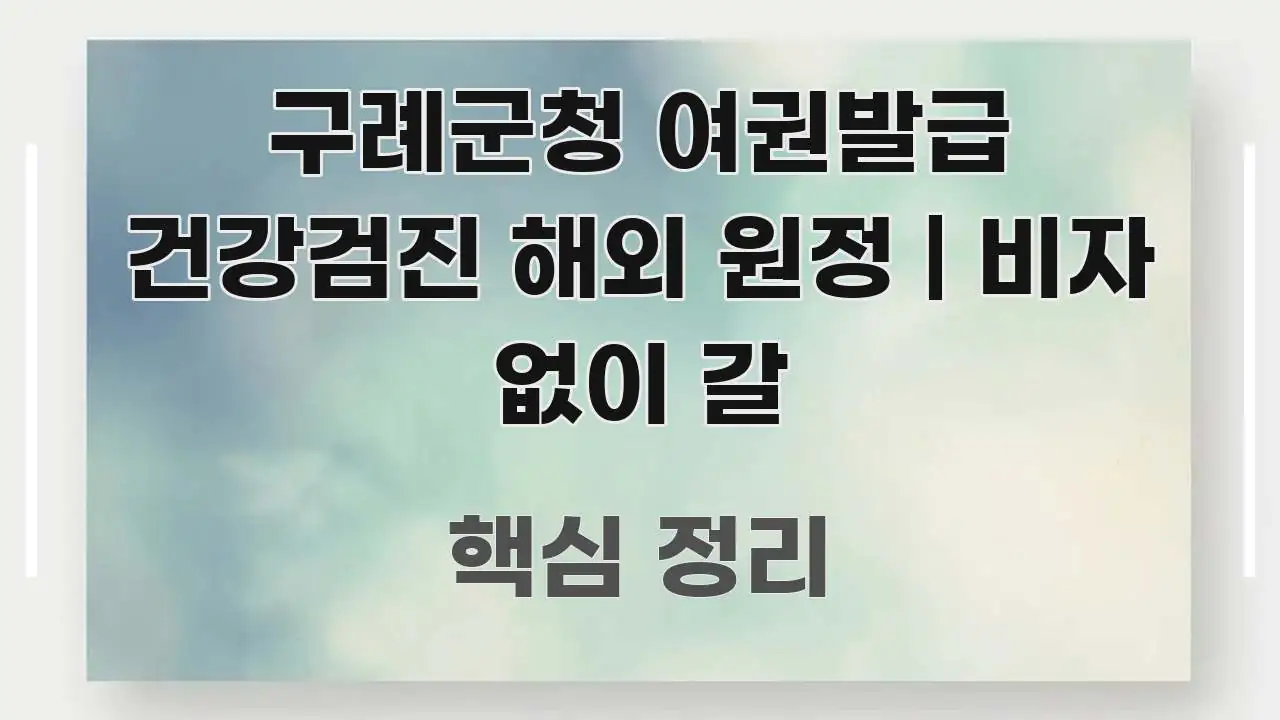 구례군청 여권발급 건강검진 해외 원정 | 비자 없이 갈 주요 흐름을 설명한 텍스트 중심 디자인 표지 - 참고용 이미지
