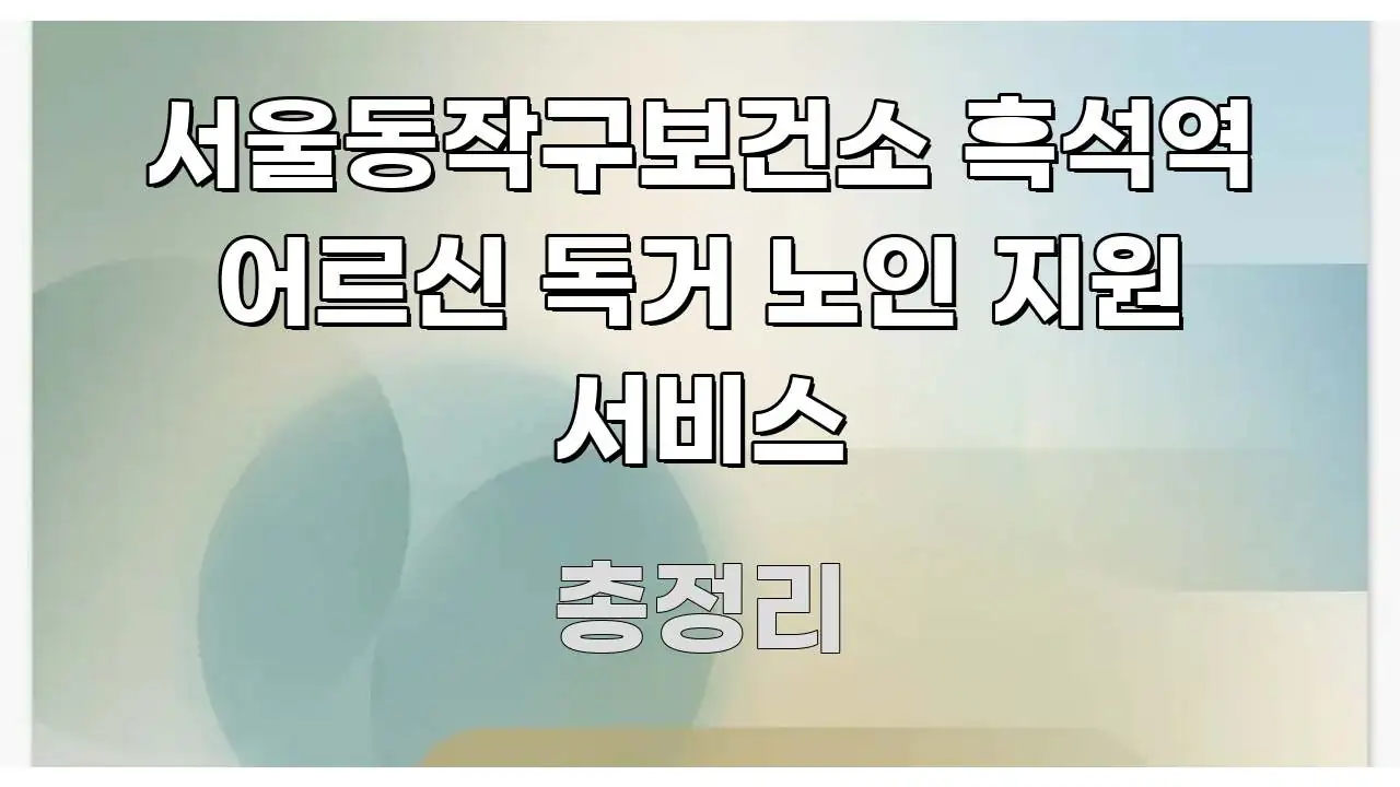 서울동작구보건소 흑석역 어르신 독거 노인 지원 서비스 핵심 내용을 정리한 정보 요약 인포그래픽 이미지 - 글 흐름을 돕는 시각 자료