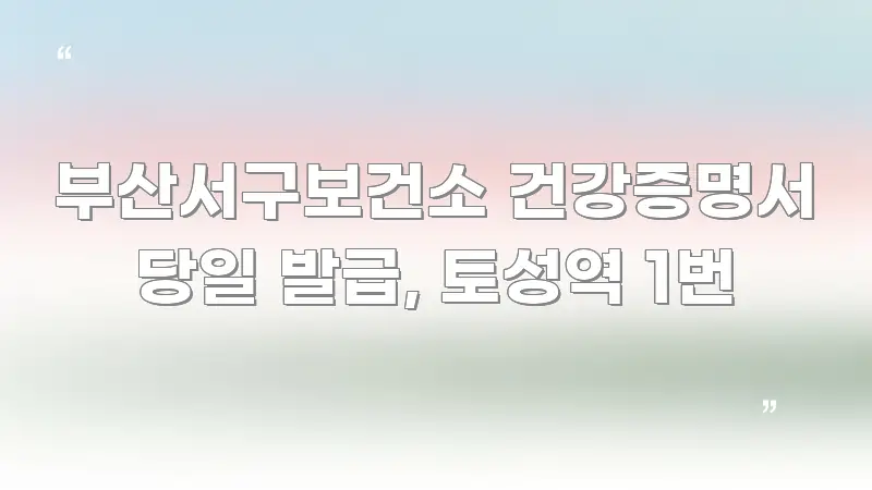 부산서구보건소 건강증명서 당일 발급, 토성역 1번 꼭 필요한 정보만 담은 텍스트 포스터 이미지 - 설명을 돕는 이미지