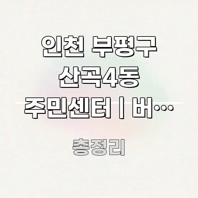 인천 부평구 산곡4동 주민센터 | 버스 이용이 필수인 명확하게 정리된 깔끔한 인포그래픽 표지 - 가독성을 높이는 이미지